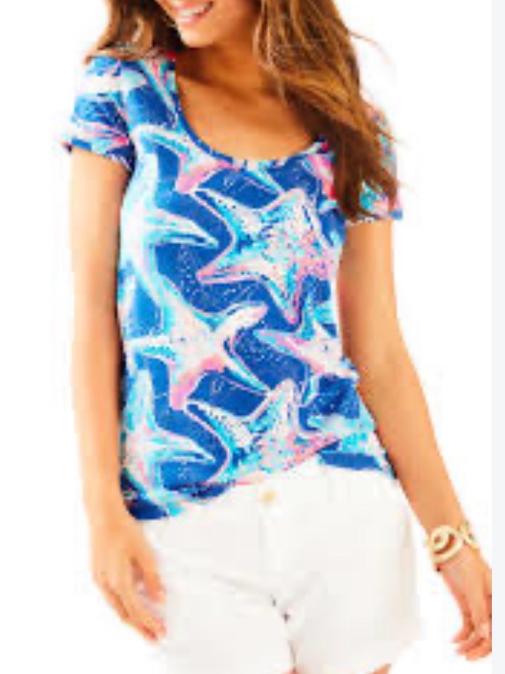 Lilly Pulitzer Blue Starfish Scoop Neck Short Sleeve Top